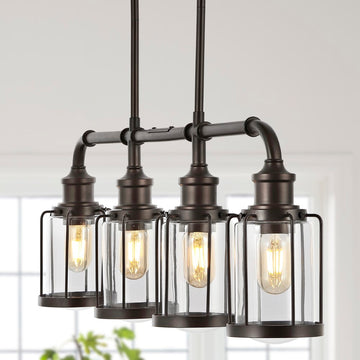 Abbott 34"  Farmhouse Industrial Iron/Glass Linear LED Pendant - JONATHAN Y